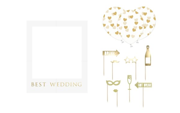 Partydeco Hochzeitsaccessoire Photo Booth Best Wedding 12-teilig, Gold