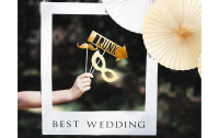 Partydeco Hochzeitsaccessoire Photo Booth Best Wedding 12-teilig, Gold