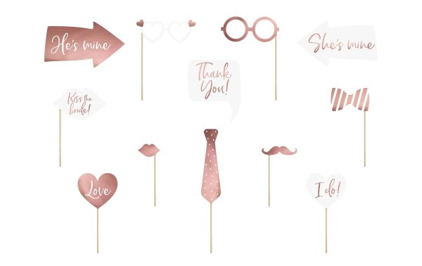 Partydeco Hochzeitsaccessoire Photo Booth Set 12-teilig, Rosegold