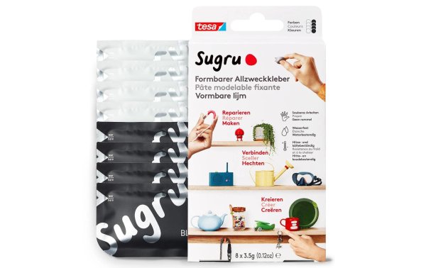 Sugru by Tesa Klebeknete 8 Stück, Schwarz, Weiss