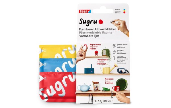 Sugru by Tesa Klebeknete 3 Stück, Blau, Gelb, Rot