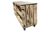 Holz Zollhaus Regal auf Rollen Vintage, Braun geflammt, 100 x 50 cm