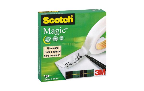 Scotch Klebeband Magic Tape 2 Stück, 12 mm x 66 m, Transparent