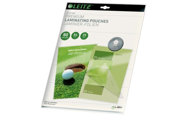 Leitz Laminierfolie Premium A4, 80 µm, 25 Stück, Glänzend