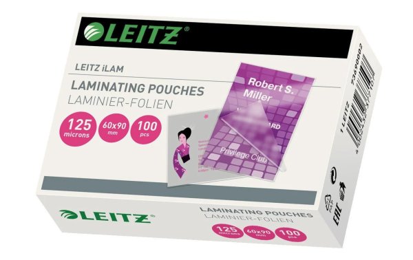 Leitz Laminierfolie 60 x 90 mm, 125 µm, 100 Stück, Glänzend