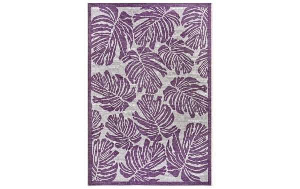 Northrugs Teppich Jaffa Monstera, 140 x 200 cm, Crème/Violett