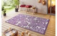 Northrugs Teppich Jaffa Monstera, 140 x 200 cm, Crème/Violett