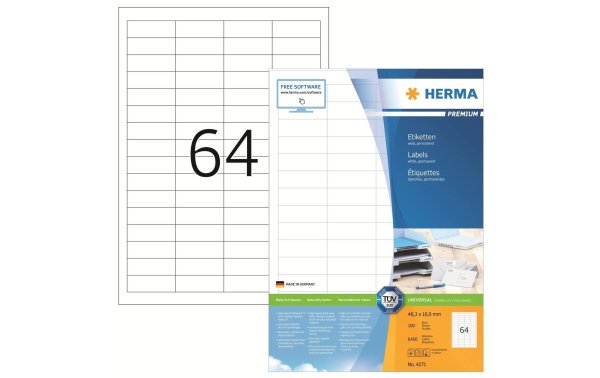 HERMA Universal-Etiketten Premium, 4.83 x 1.69 cm, 6400 Etiketten