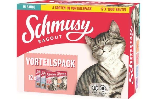 Schmusy Nassfutter Ragout Multipack Sauce, 12 x 100 g