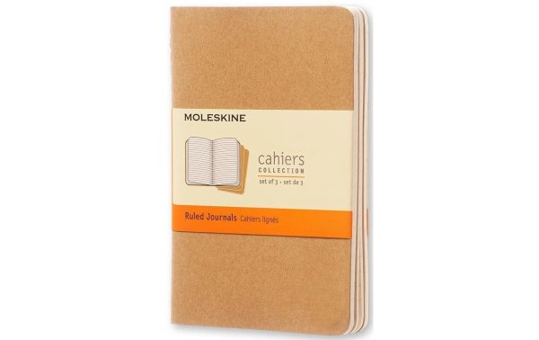 Moleskine Notizbuch A6 Liniert, Hellbraun, 3-teilig