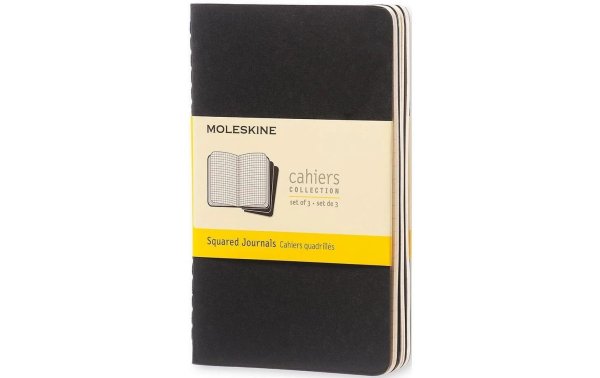 Moleskine Notizbuch A6 Kariert, Schwarz, 3-teilig