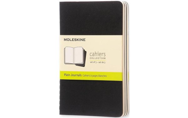 Moleskine Notizbuch A6 Blanko, Schwarz, 3-teilig