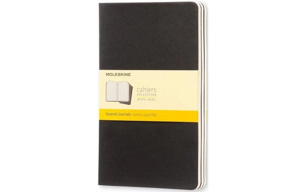 Moleskine Notizbuch A5 Kariert, Schwarz, 3-teilig