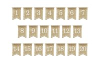 Partydeco Tischkarte Nummern Jute 7 x 10.5 cm, 20 Stück, Braun/Weiss